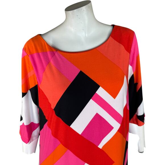 J Howard Shift Dress 18 Multicolor Geometric Half Sleeve Polyester Spandex - Picture 9 of 14